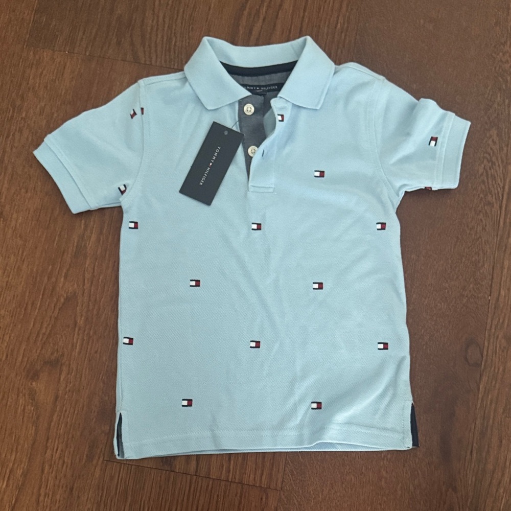 Tommy Hilfiger Light Blue Logo-Embroidered Kids Polo